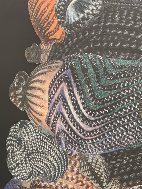 Alisa Sikelianos-Carter’s works showcase figures that don afros or collages of Black hairstyles—hand-cut images of braids, cornrows, and twists are...