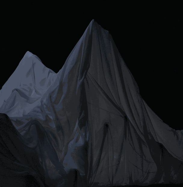 Finch constructs the crags and peaks of the looming iceberg from simple materials, creating depth, mass, and shadow through drapes...