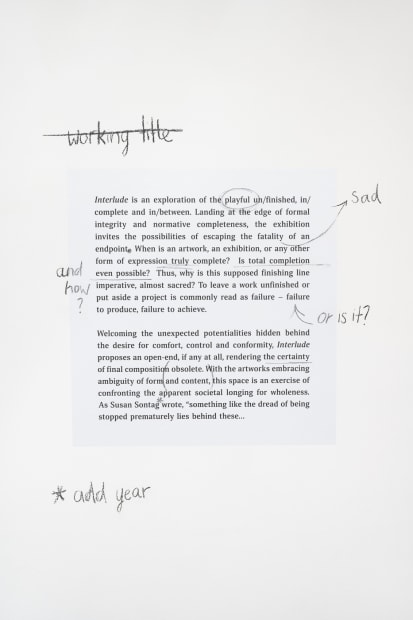 Bringing together work by Hannah Archambault, Jack Evans, Simon Job, Lucy Neish, Max Petts, and Fa Razavi, Interlude imagines beginning...