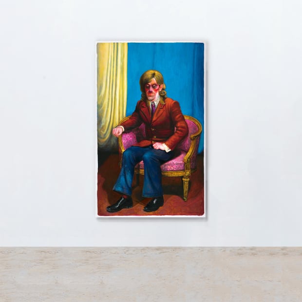 In Zarva’s artwork, figures pose in front of curtains dressed in recognizable clothes of the 70s fashion. The artist plays...