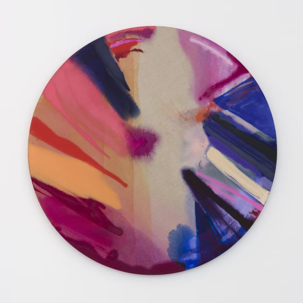 Pamela Jorden 'Untitled (pink),' (2020) Acrylic and oil on linen diameter 44 in diameter 111.8 cm