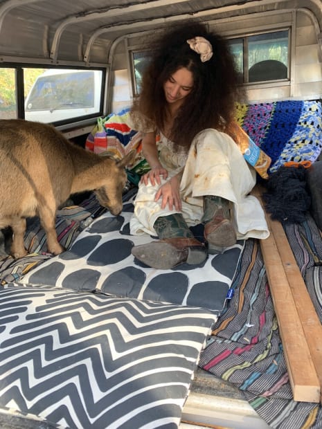 Photo of artist Manal Kara in truck