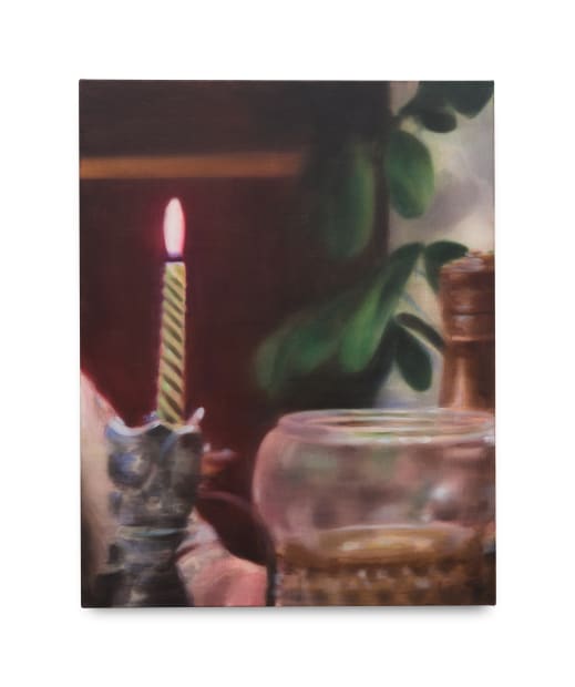 ‘Thin Green Candle’ is a domestic still life. Lancaster conveys a sense of warmth in the colour palette and the...