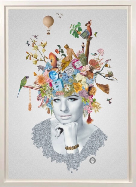 Maria Rivans Barbra, 2022 Screen print and giclee with diamond dust, iridescent gold and spot varnishes and hand torn edges on Somerset Velvet. Framed Size 45 x 33 in Framed Size 114.3 x 83.8 cm Edition of 75