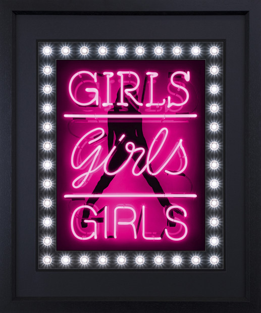 Courty Neon Art Girls, Girls, Girls - Pink Sexy Soho - Deluxe, 2022 Framed Limited Edition Print Black-Core Mount & Framed in Contemporary Deep Black Wood Moulding. Framed Size: 40 x 34 1/2 in Framed Size: 101.6 x 87.6 cm Edition of 25