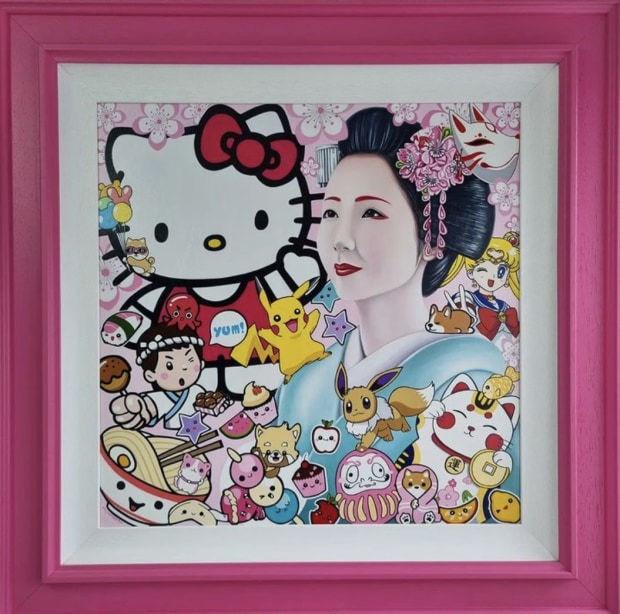 Marie Louise Wrightson I Love Japan, 2022 Original Oil On Board Framed Size 38 1/4 x 38 1/4 in Framed Size 97 x 97 cm