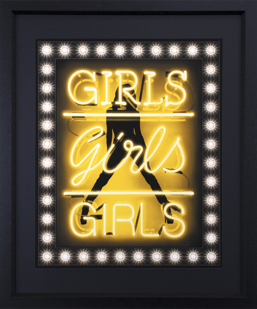 Courty Neon Art Girls, Girls, Girls- Yellow Sexy Soho - Deluxe, 2022 Framed Limited Edition Print Black-Core Mount & Framed in Contemporary Deep Black Wood Moulding. Framed Size: 40 x 34 1/2 in Framed Size: 101.6 x 87.6 cm Limited Edition of 25