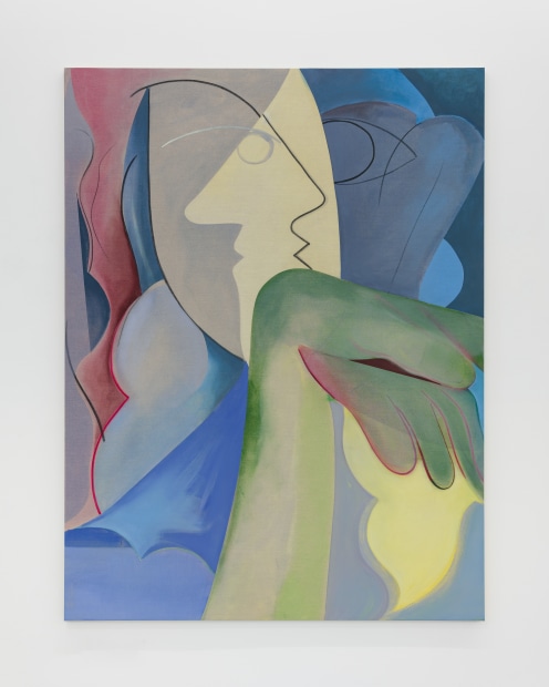 Aurelie Gravas, Three Faces and a Green Hand, 2023