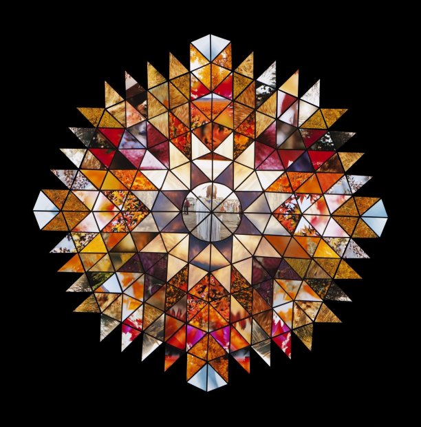 Lisa Eisner Indian Mandala No. 2 Fujiflex c-print assemblage mounted to plexiglass in oak frame 45 x 45 inches