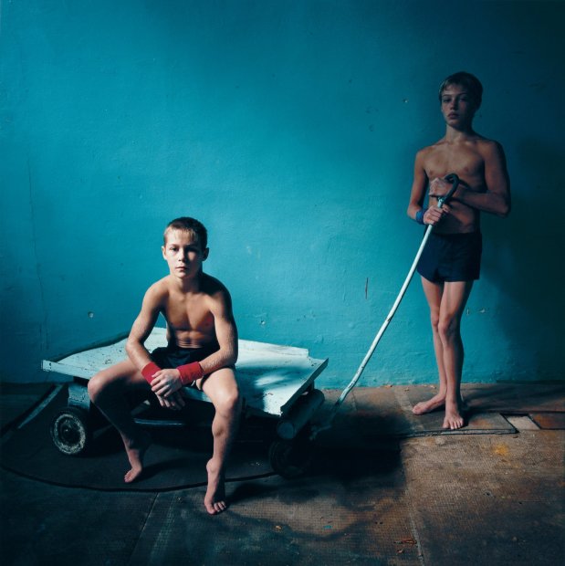 Michal Chelbin Two Athletes, Ukraine chromogenic print 17 x 17 inches