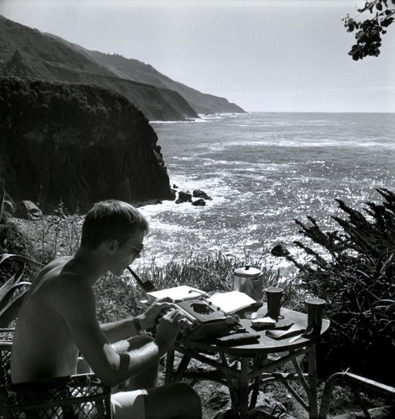 Hunter S. Thompson Self Portrait, Typing, Big Sur gelatin silver print paper size: 30 x 30 inchesimage size: 28 x...