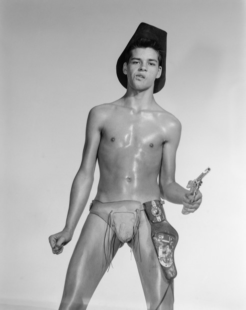 Bob Mizer, Jerry Byron Mayberry (with toy pistol), Los Angeles, 1962