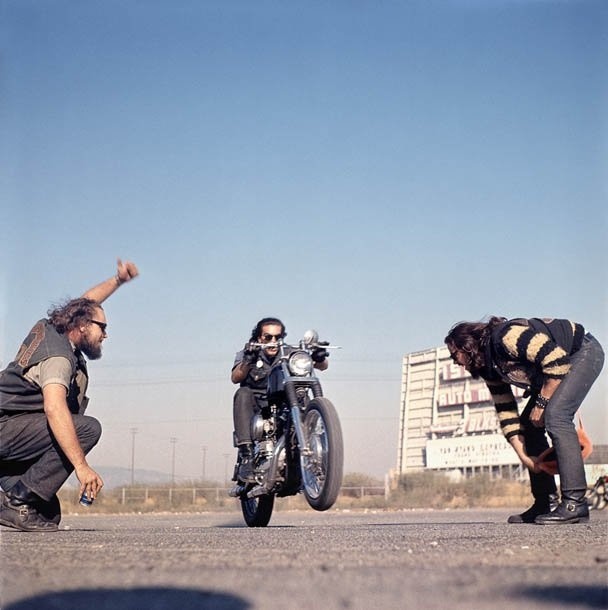 Hunter S. Thompson Hell's Angels, Wheelie, California chromogenic print 36 x 36 inches