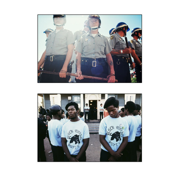 Howard L. Bingham 'Standing Guard', Alameda County Police and Black Panthers, Oakland chromogenic print 30 x 30 inches