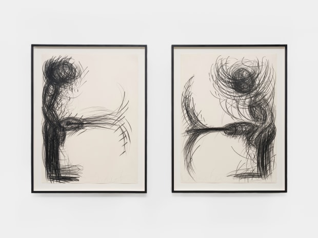Judith Bernstein Active Figuration Shooters, 1985 charcoal on paper, diptych 30 x 22 inches, each 76.2 x 55.9 cm
