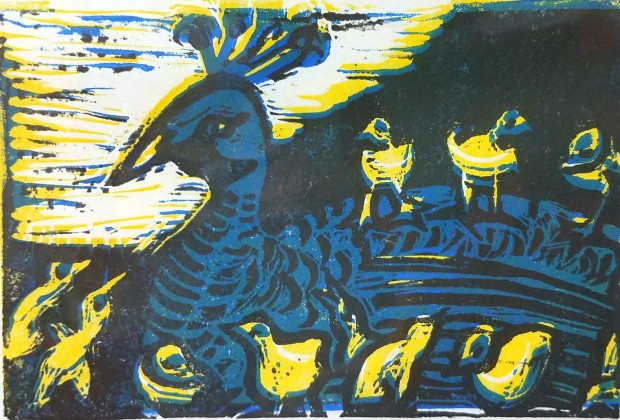 E. Tilly Strauss, Pea Hen with Chicks, 2015
