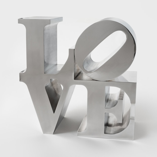 Robert Indiana LOVE, 1966-1968 aluminum, hand-cut and mirror-finished 12 x 12 x 6 inches 30.5 x 30.5 x 15.2 cm...
