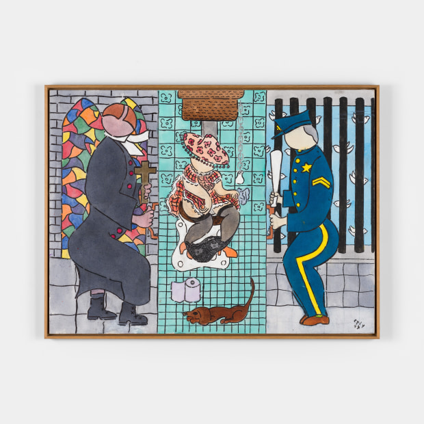 William N. Copley ...And Stay Out!, 1994 acrylic on canvas 35 3/4 x 48 inches 90.8 x 121.9 cm