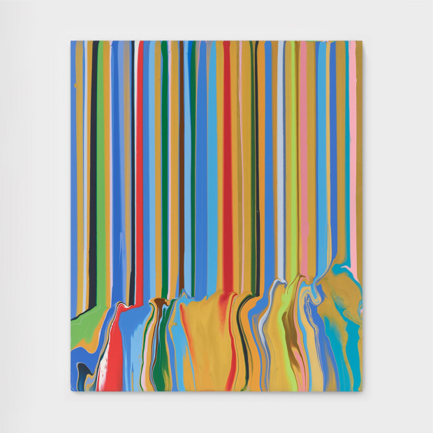 Ian Davenport Small Blue and Gold, 2024 acrylic on aluminium mounted onto to aluminium panel 23 5/8 x 19 3/4...