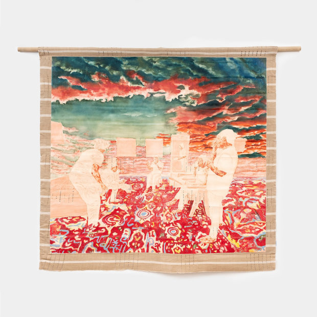 Nengi Omuku Small Groups, 2024 oil on sanyan 84 5/8 x 90 1/2 inches, overall 215 x 230 cm 74...