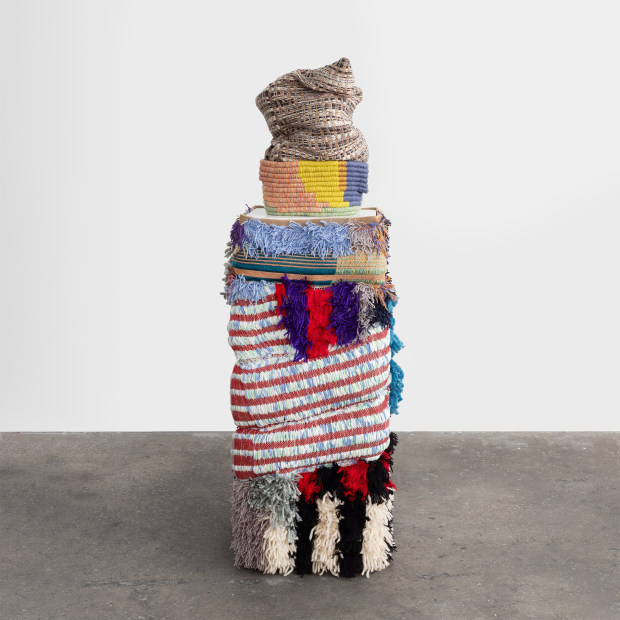 Sarah Zapata Part of the tension (from earthen pits) I, 2024 handwoven cloth, natural and synthetic fiber and hand coiled...