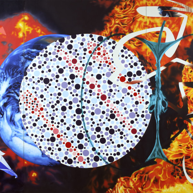James Rosenquist Imagine an Apple Eaten, 1990 oil on canvas 96 x 180 inches 243.8 x 457.2 cm