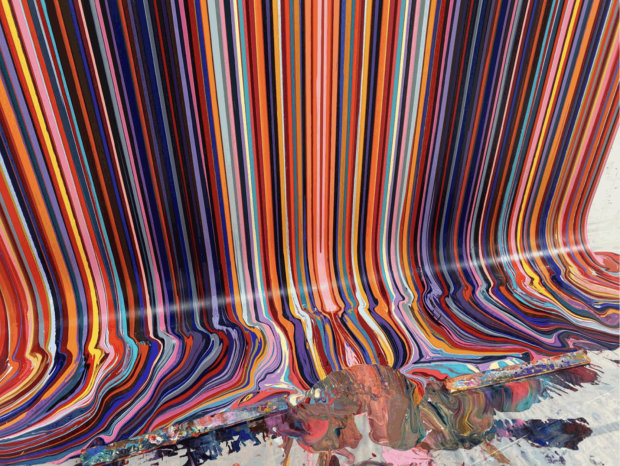 Ian Davenport Mirrored Sequence (Red and Black), 2020 acrylic on aluminium mounted onto aluminium panel 97 5/8 x 96 7/8...