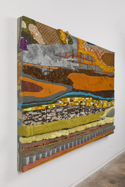 Roxy Paine Stratigraphic no.2, 2021 wood, epoxy resin, stainless steel, urethane, lacquer, oil paint, pigment 64 x 89 x 7...