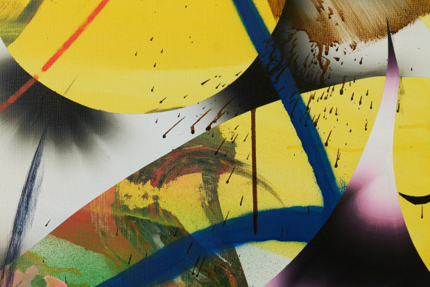 Liam Everett Untitled (which feels no witness near) ink, oil, sand on primed linen 79 x 60 inches 200.7 x...