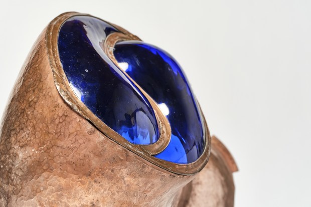 James Metcalf Variations on the Thick Edge, 2001 hammered copper and stained glass 22 1/4 x 21 5/8 x 12...