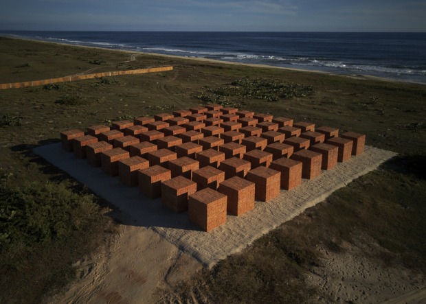 Sodi collects solidified volcanic magma from the Ceboruco volcano in Mexico to make his rock sculptures. He covers these fragments...