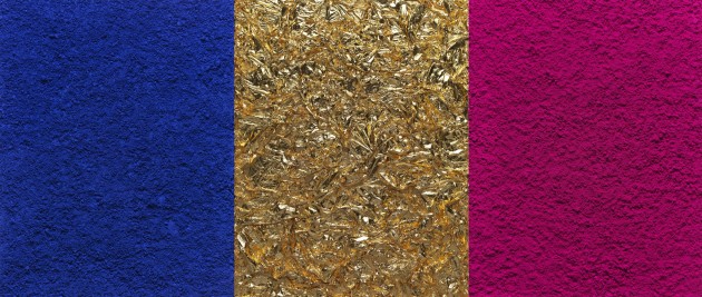<span class="title">Monochrome, Pink-Blue-Gold, after Yves Klein (Triptych) (Pictures of Pigment)<span class="title_comma">, </span></span><span class="year">2016</span>