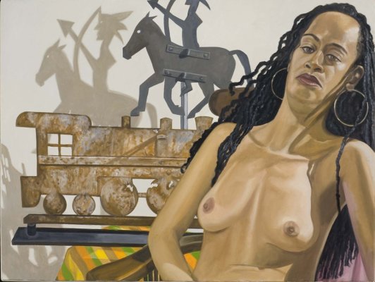 Philip Pearlstein, Model with Indian and Locomotive Weathervaves, 2007