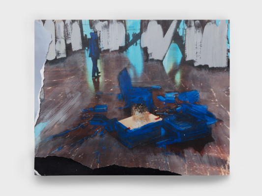 Sarah Sze, Afterimage, Blue Suitcase with Figure (Painting in its Archive), 2018