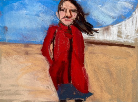 Chantal Joffe, Self-Portrait in Red Coat in St Leonards, 2016