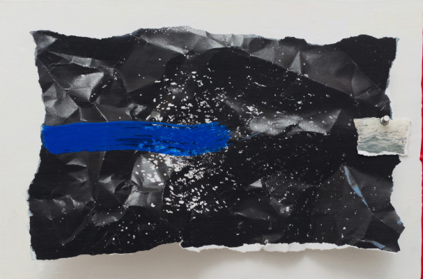 Sarah Sze, Afterimage, Screen with Blue Brush Stroke (Painting in its Archive), 2018