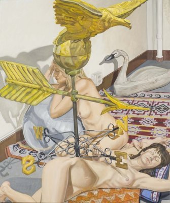 Philip Pearlstein, Two Models, Eagle Weathervane and Swan Decoy, 2007