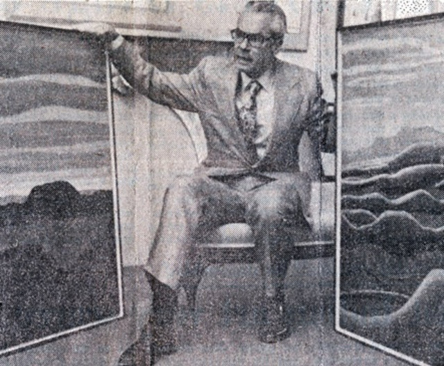 Walter Klinkhoff after his record breaking purchase of Lawren Harris’ Gray Day, North Shore, Lake Superior XI, 1923 and Lake Superior Painting IX, 1923 at Walter Klinkhoff Gallery in 1974 (Photo: Montreal Star).  