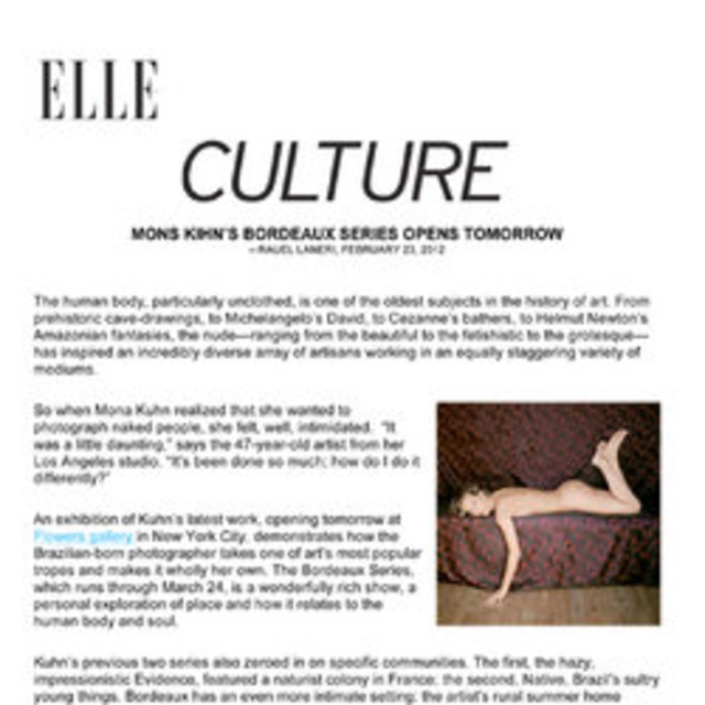 Mona Kuhn's Bordeaux Series at Flowers Gallery is Reviewed in Elle Magazine