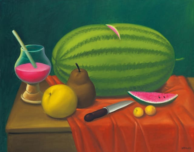 FERNANDO BOTERO, Still Life With Fruits, 2003, Oil on canvas, 30 3/4 x 39 inches (78.1 x 99.1 cm)