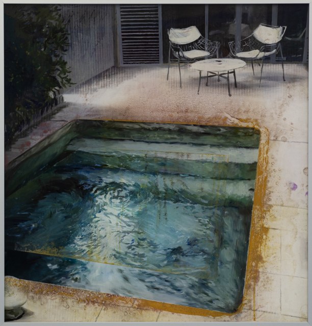 Gil Heitor Cortesāo Backyard Pool (Orange), 2022 Oil on plexiglass 52 x 50 cm 20 1/2 x 19 3/4 in