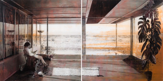 Gil Heitor Cortesão The Reader, 2015 Oil on plexiglass Diptych 100 x 200 cm 39 1/4 x 78 3/4 in