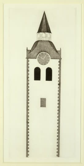 David Hockney, The Church Tower and the Clock from Illustrations for Six Fairy Tales from the Brothers Grimm, 1969