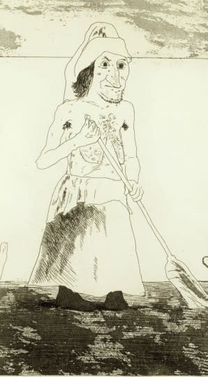 David Hockney, The Enchantress in her Garden from Illustrations for Six Fairy Tales from the Brothers Grimm, 1969