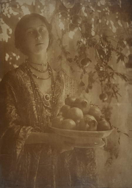 Minna Keene Pomegranates, circa 1910 Carbon print with some details reduced by hand, flush mounted to single-ply period board, mounted to additional single-ply period board 19 ½ x 13 ⅞ inch (48.26 x 35.24 cm) print, board 25 x 19 inch (63.50 x 48.26 cm) original frame