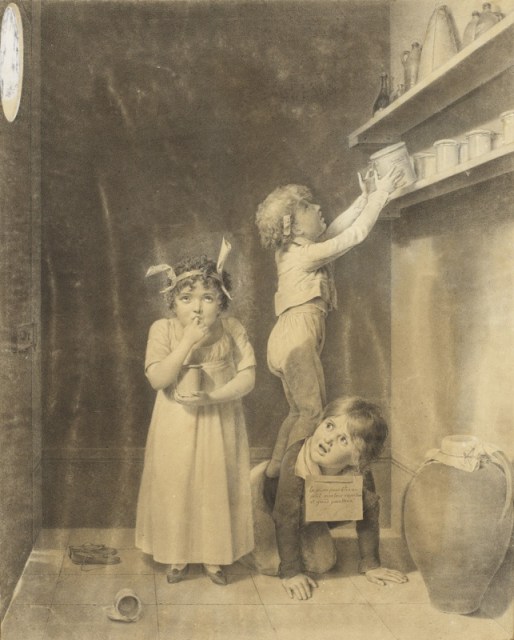 Marie-Ernestine Serret (1812-1884), Les petits voleurs, c. 1840, chalk on paper, 44,7 x 36 cm, Kunsthalle Bremen
