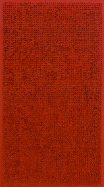 Bernard Aubertin, 1968, Tableau clous, 90x50cm, acrylic and nails on board