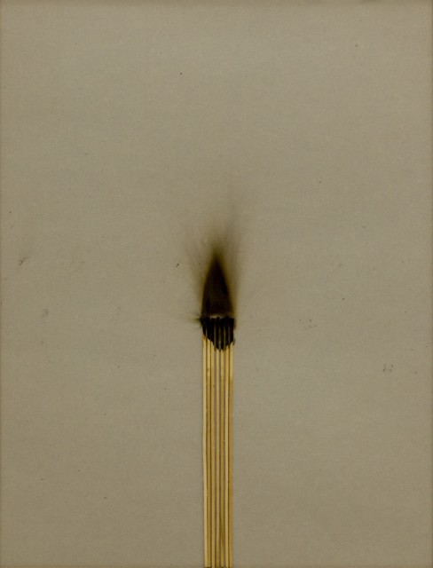Bernard Aubertin, 1974, Dessin de Feu, 65x50cm, burnt matches on cardboard
