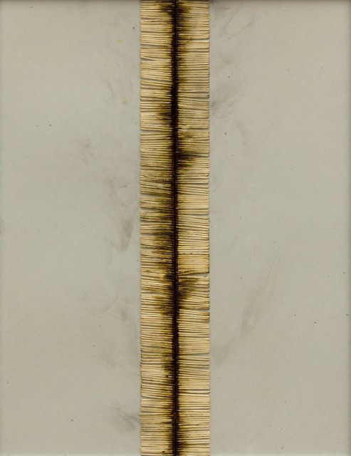 Bernard Aubertin, 1974, Dessin de Feu, 65x50cm, burnt matches on cardboard