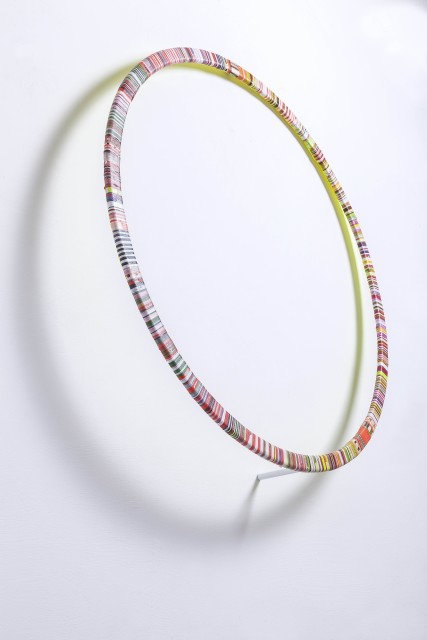 Elio / Sun 2016 Acylic on paper tape of round wood 71 x 71 x12cm